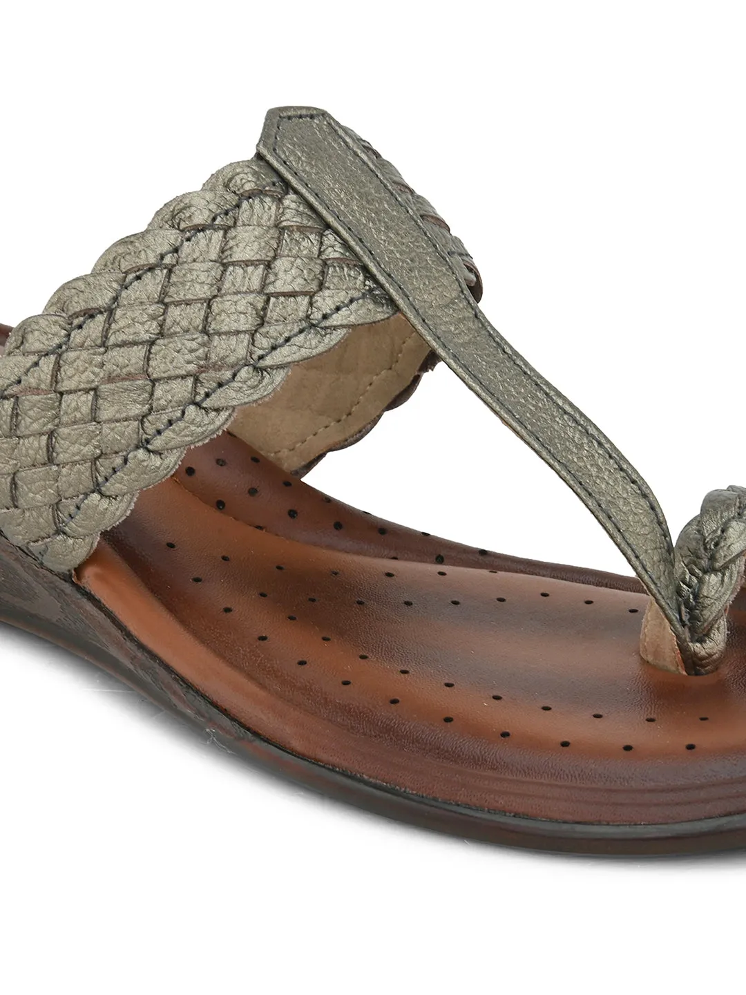 Pelle Albero Women's G Metal Leather Slip-On Wedge Heel Sandals
